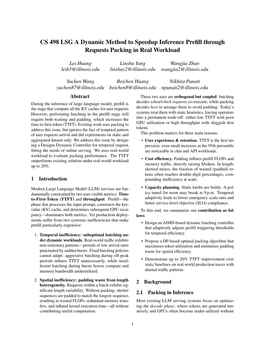 First page of the Dynamic Prefill Optimization report